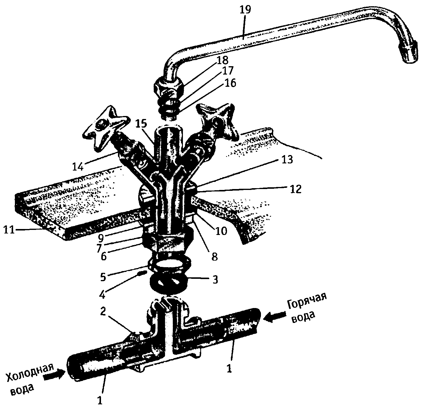 Схема крана для воды на кухне